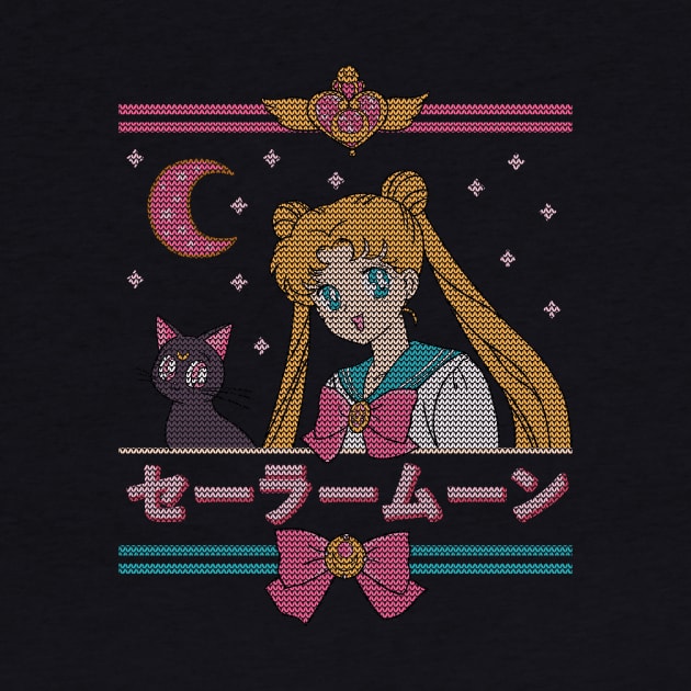 Moon and the Cat // Cute Anime Ugly Christmas Sweater Manga Shojo Cute Kawaii by leepianti